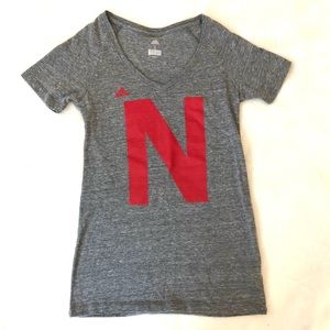 Adidas Short Sleeved Gray Fitted Nebraska T-Shirt